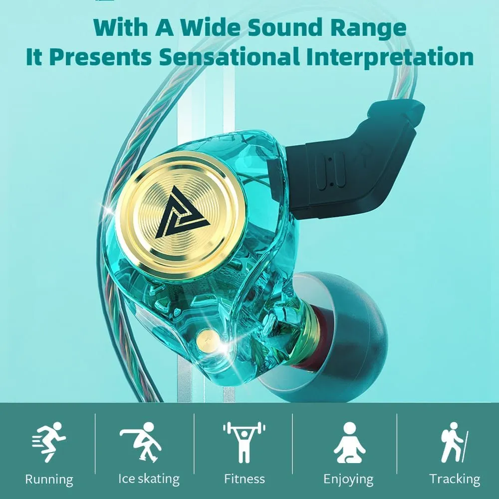 Wired Gaming Earbuds 2 Pack, Ak3file in Ear Monitors, Deep Bass Sound Wired Earbuds, HiFi in Ear Headphones with 1DD 10mm Dynamic Driver, IEM for Music Gaming Video Calling (Black Green)
