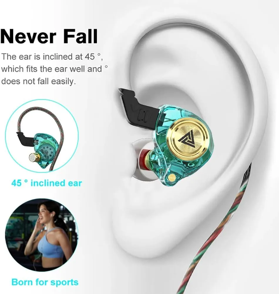 Wired Gaming Earbuds 2 Pack, Ak3file in Ear Monitors, Deep Bass Sound Wired Earbuds, HiFi in Ear Headphones with 1DD 10mm Dynamic Driver, IEM for Music Gaming Video Calling (Black Green)