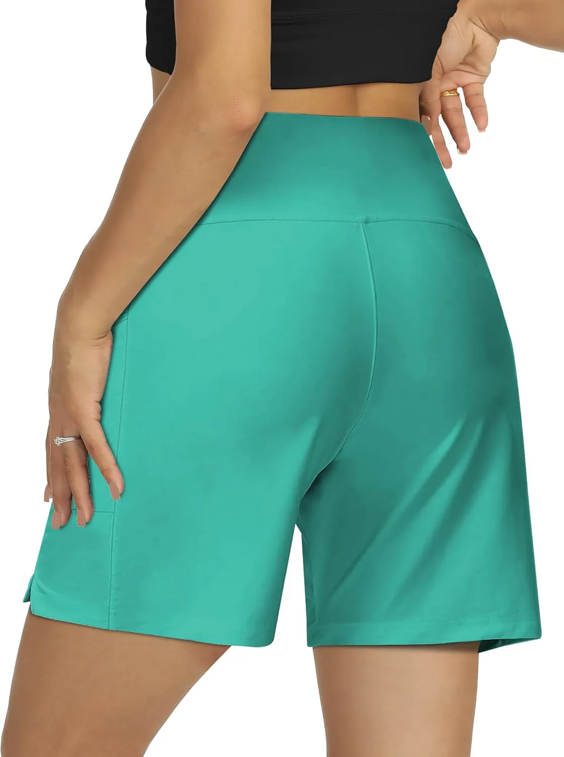 Women's 4" High-Waisted Swim Board Shorts with Liner and Pockets  Quick-Dry Beach & Swimming Shorts