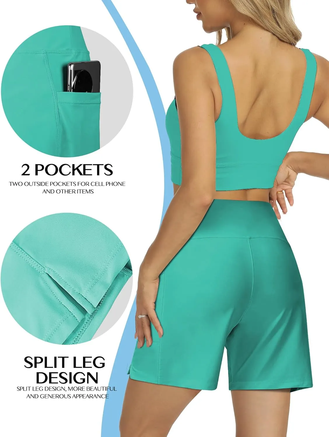 Women's 4" High-Waisted Swim Board Shorts with Liner and Pockets  Quick-Dry Beach & Swimming Shorts
