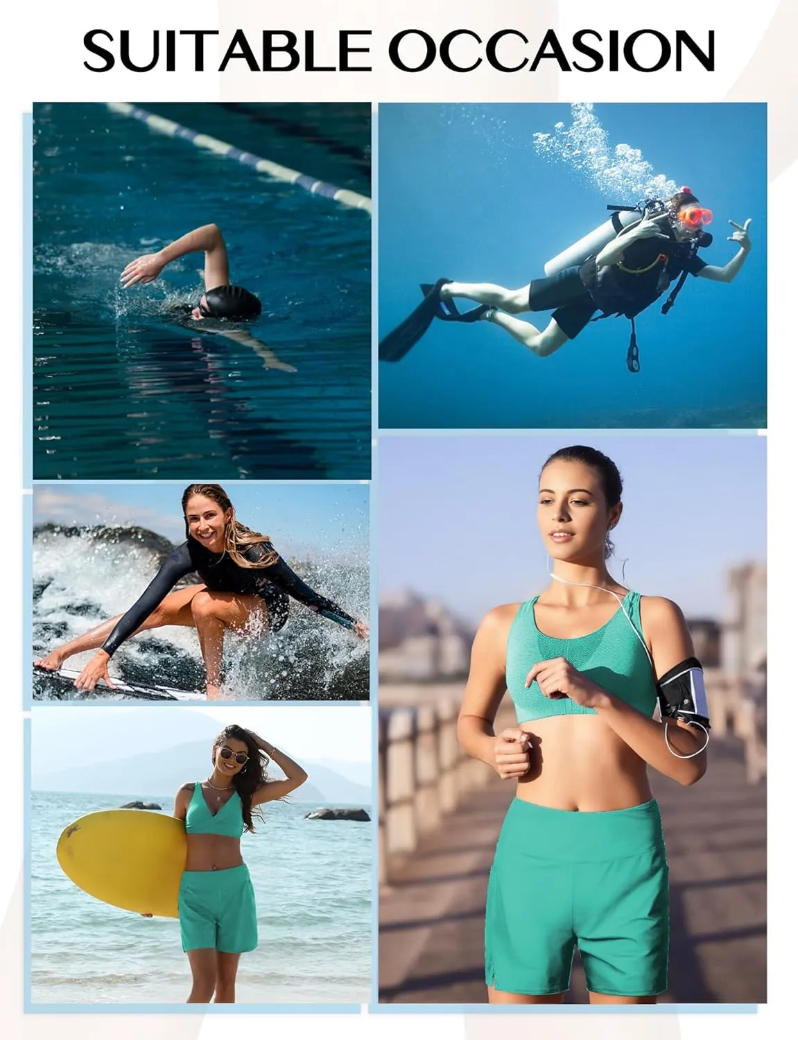 Women's 4" High-Waisted Swim Board Shorts with Liner and Pockets  Quick-Dry Beach & Swimming Shorts