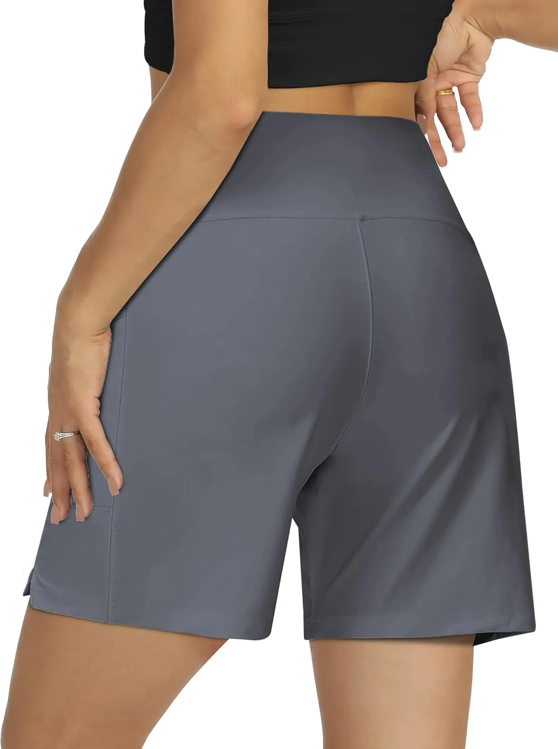 Women's 4" High-Waisted Swim Board Shorts with Liner and Pockets  Quick-Dry Beach & Swimming Shorts