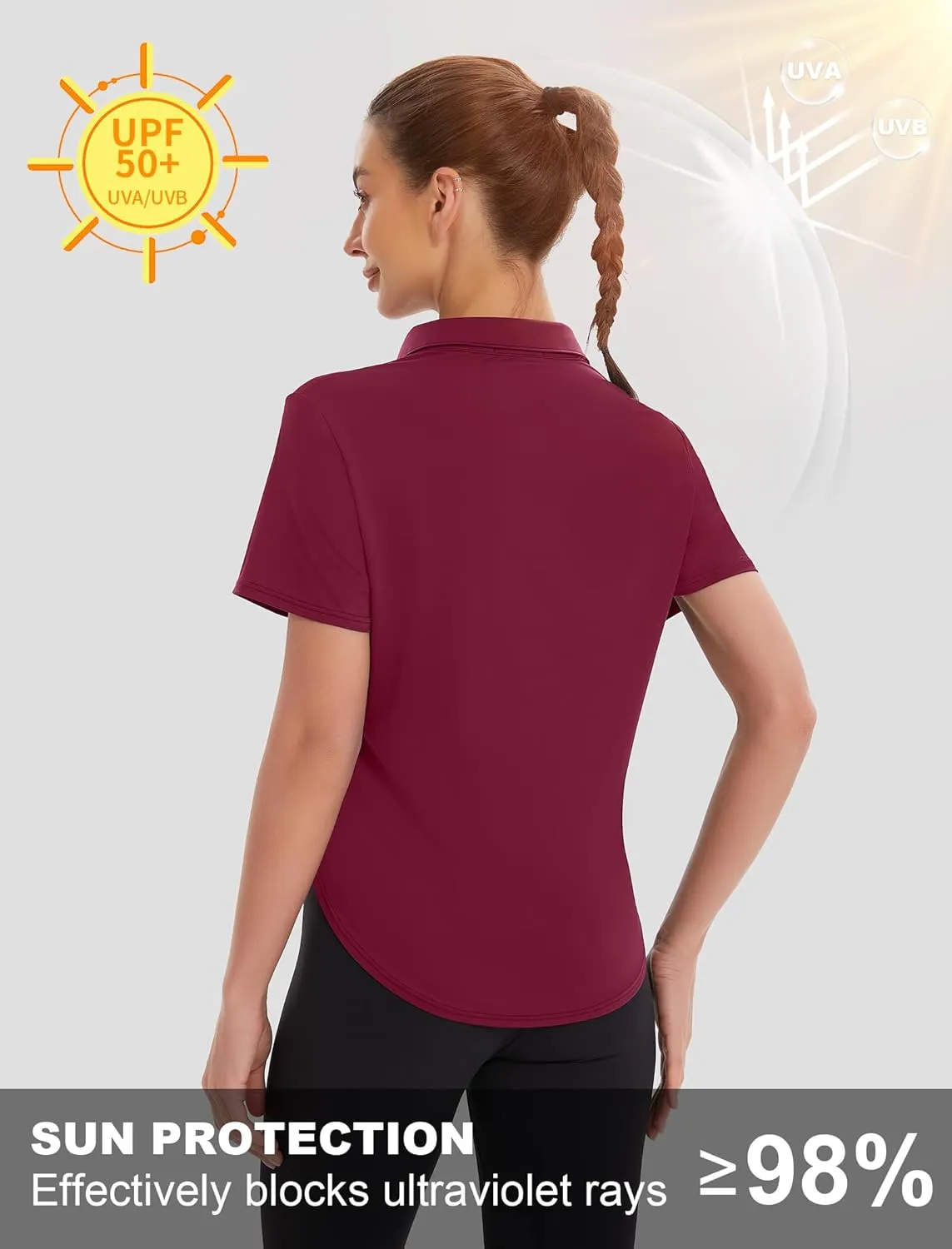 Women's Golf Polo Shirts UPF 50  Sun Protection 3-Button Short Sleeve Quick Dry Shirt Athletic Tennis Golf Tops