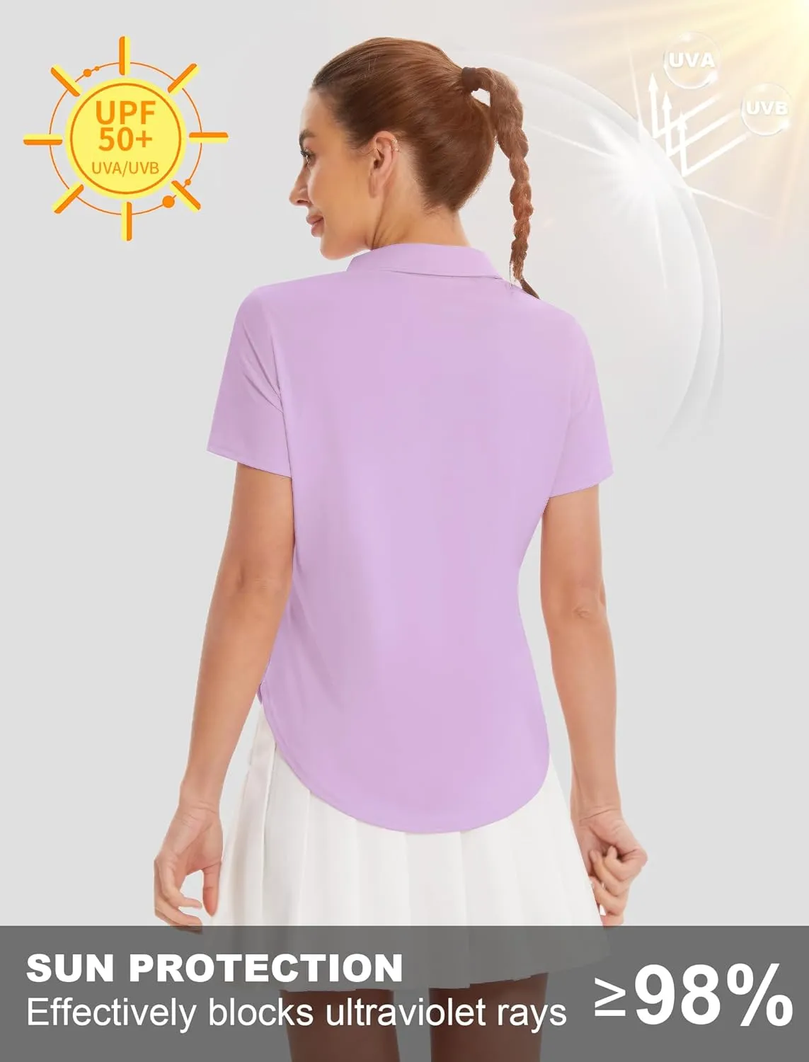 Women's Golf Polo Shirts UPF 50  Sun Protection 3-Button Short Sleeve Quick Dry Shirt Athletic Tennis Golf Tops