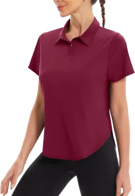Women's Golf Polo Shirts UPF 50  Sun Protection 3-Button Short Sleeve Quick Dry Shirt Athletic Tennis Golf Tops