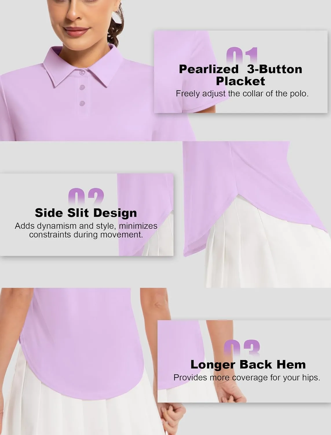 Women's Golf Polo Shirts UPF 50  Sun Protection 3-Button Short Sleeve Quick Dry Shirt Athletic Tennis Golf Tops