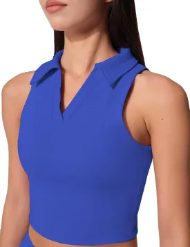 Womens Golf Shirt Sleeveless Polo Collared Tennis Shirts for Women Athletic Workout Cropped Tank Tops