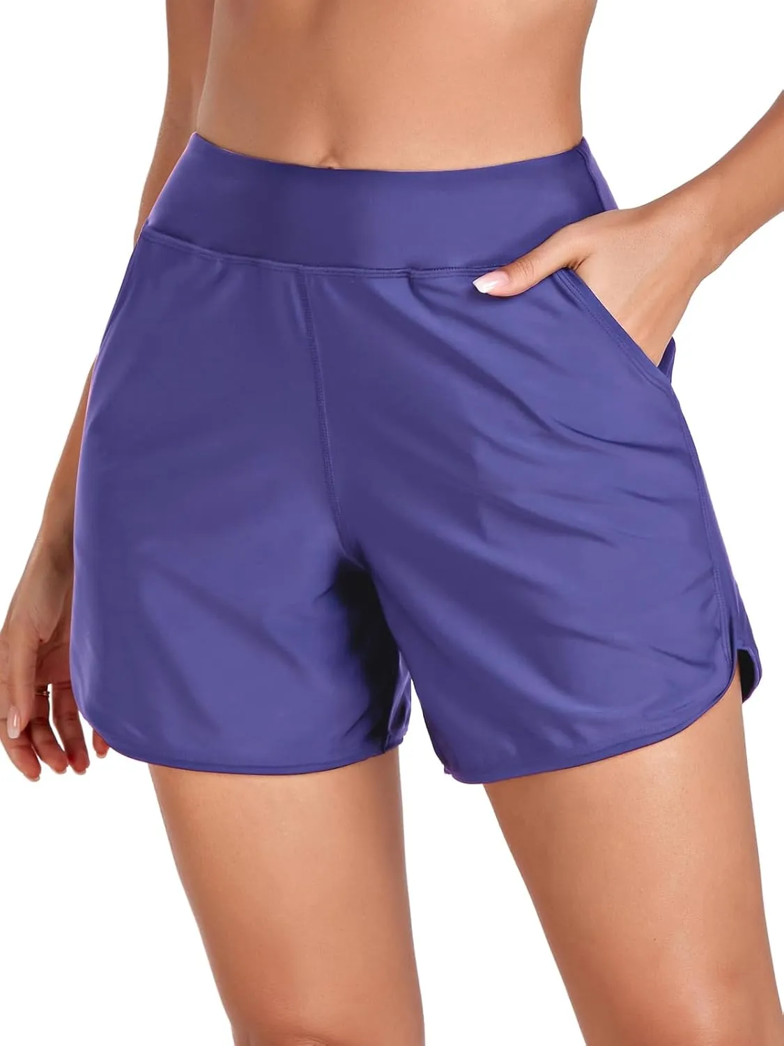 Women's High Waisted Board Shorts UV Sun Protection Beach Shorts Quick Dry Athletic Swim Shorts