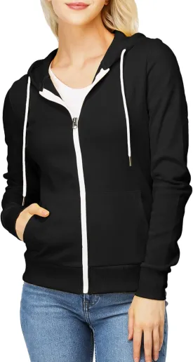 Women's Slim Fit Zip Up Hoodie Lightweight Long Sleeve Kangaroo Pocket Basic Casual wear