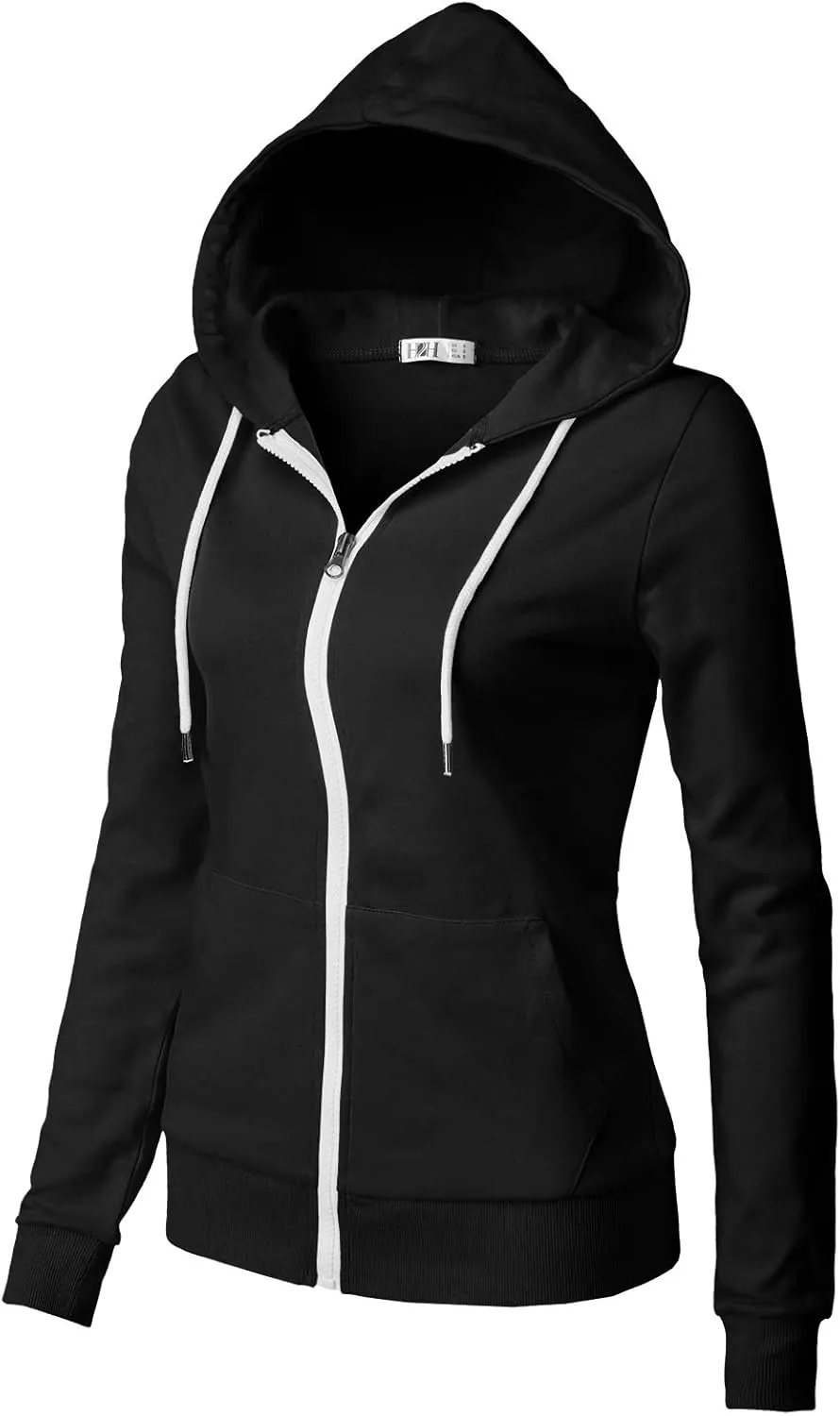 Women's Slim Fit Zip Up Hoodie Lightweight Long Sleeve Kangaroo Pocket Basic Casual wear